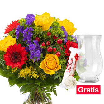 Blumenstrauß Blütenzauber mit Vase & Ferrero Raffaello