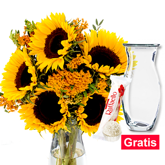 Blumenstrauß Summer Dream mit Vase & Ferrero Raffaello