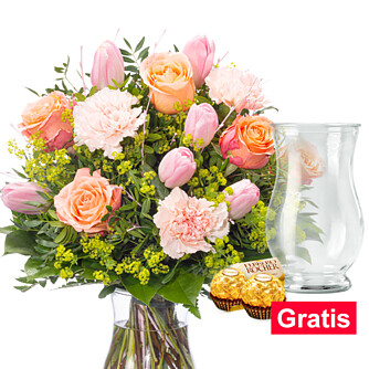 Blumenstrauß Zuckerwatte mit Vase & 2 Ferrero Rocher