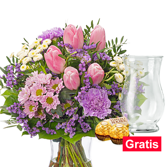 Blumenstrauß Pastellmeer mit Vase & 2 Ferrero Rocher