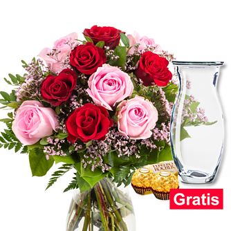 Blumenstrauß Rosenkuss mit Vase & 2 Ferrero Rocher