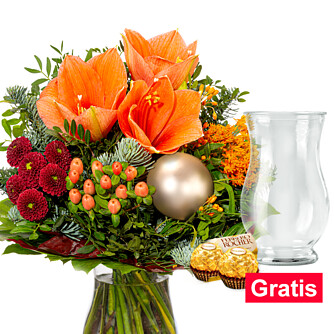 Blumenstrauß Bonbon mit Vase & 2 Ferrero Rocher
