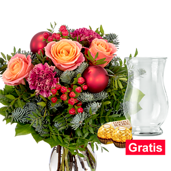 Blumenstrauß Winterfreude mit Vase & 2 Ferrero Rocher