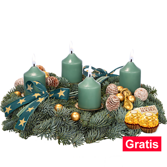 Smaragdfarbener Adventskranz (Ø 30cm) mit 2 Ferrero Rocher