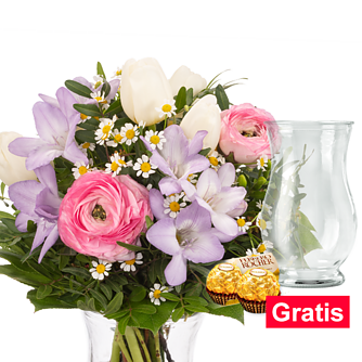 Blumenstrauß Frühlingskind mit Vase & 2 Ferrero Rocher