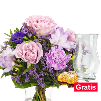 Blumenstrauß Morgenlicht mit Vase & 2 Ferrero Rocher