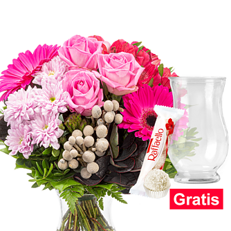 Blumenstrauß Tagtraum mit Vase & Ferrero Raffaello