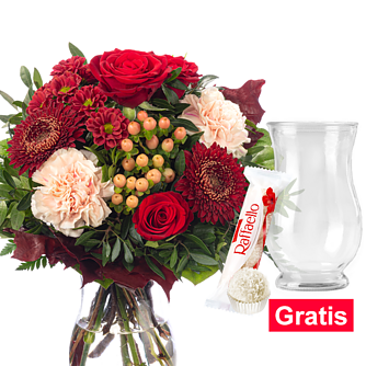 Blumenstrauß Ode an den Herbst mit Vase & Ferrero Raffaello