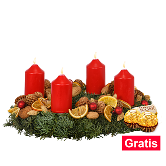 Roter Adventskranz (Ø 25cm) mit 2 Ferrero Rocher