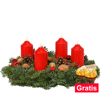 Roter Adventskranz (Ø 30cm) mit 2 Ferrero Rocher
