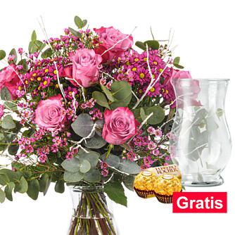 Blumenstrauß Wintermärchen mit Vase & 2 Ferrero Rocher