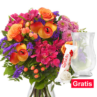 Blumenstrauß Farbenfreude mit Vase & Ferrero Raffaello