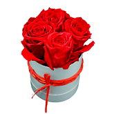 4 rote haltbare Rosen in Hutschachtel