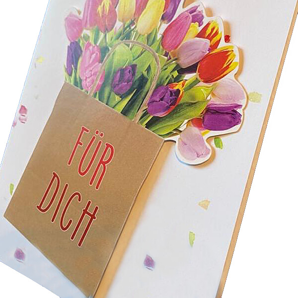 Motivkarte mit Blumen-Applikation "Happy Birthday. Für dich"
