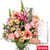 Blumenstrauß Sommerfrische mit Vase & Herzpralinen