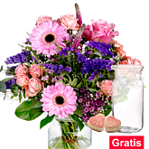 Blumenstrauß Für Dich mit Vase & Herzpralinen