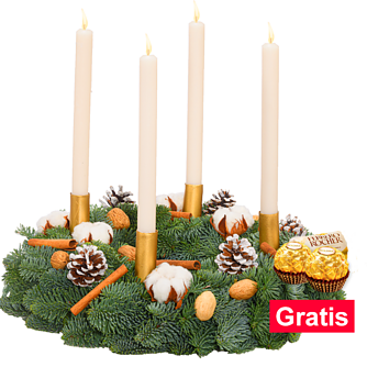 Adventskranz mit cremefarbenen Spitzkerzen (Ø 30cm) mit 2 Ferrero Rocher