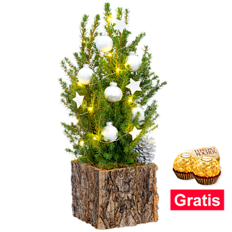Weihnachtsbaum Schneegestöber mit Lichterkette, mit 2 Ferrero Rocher